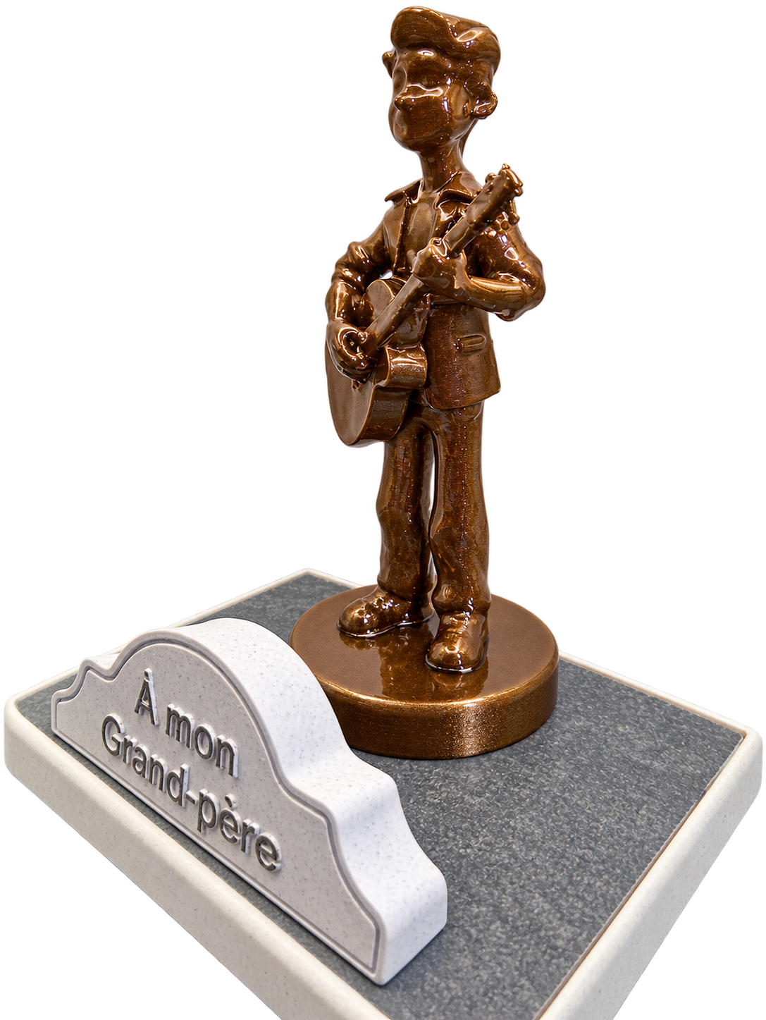 Création commémorative ANIMA représentant un guitariste, finition bronze de prévisualisation